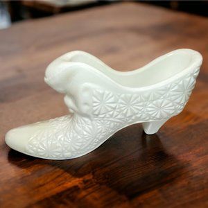 Vintage White Milk Glass Victorian Style Shoe Figurine Collectible